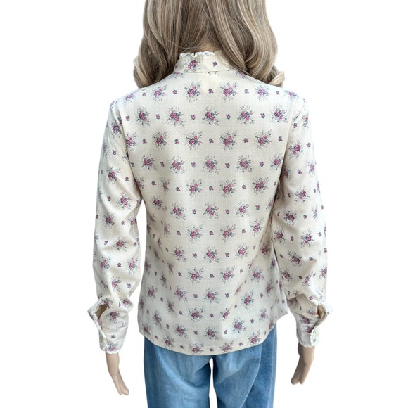 Vintage 70s Land n Sea Prairie Cottage Western Floral lace cream blouse Small 34 - Picture 5 of 12